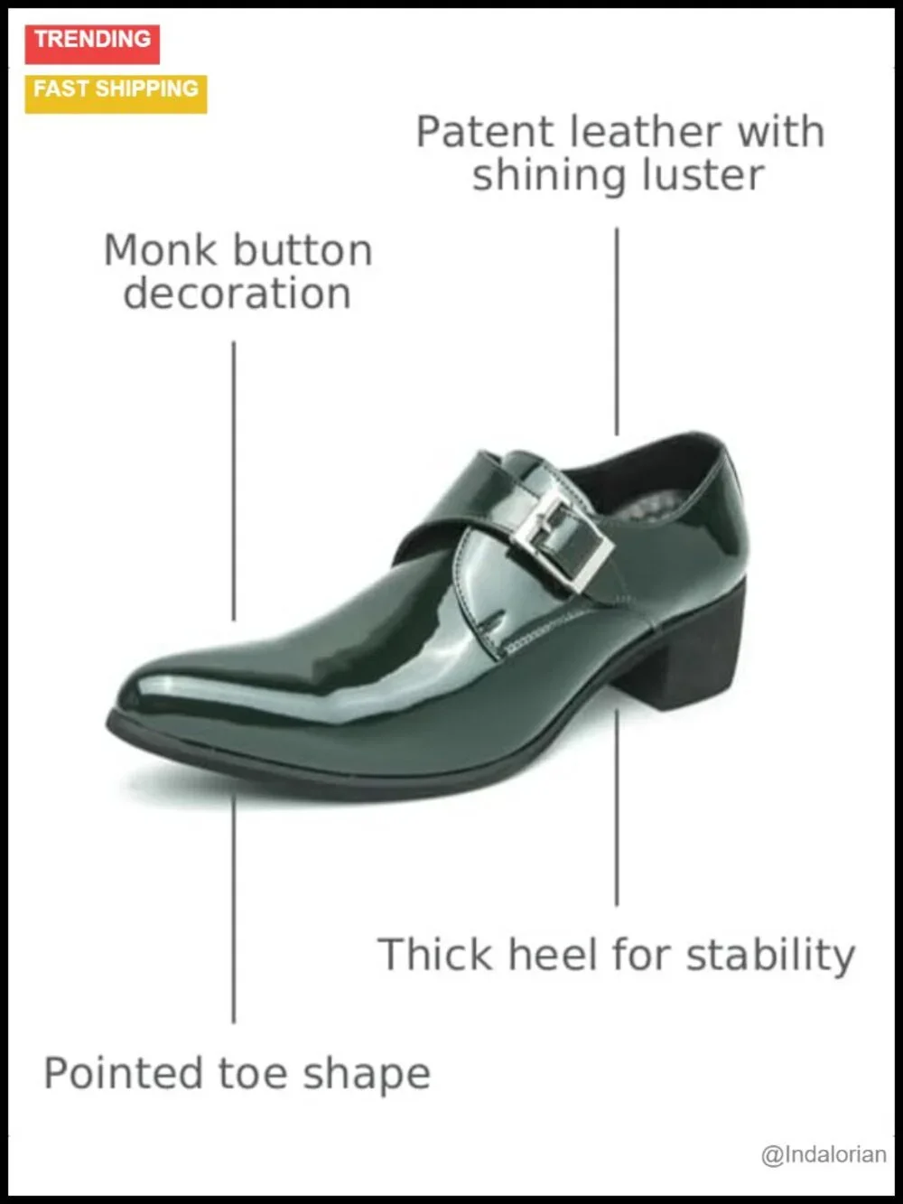 Patent Leather Chunky Heel Monk Strap Loafers Pointed Toe Dress Shoes Men's
